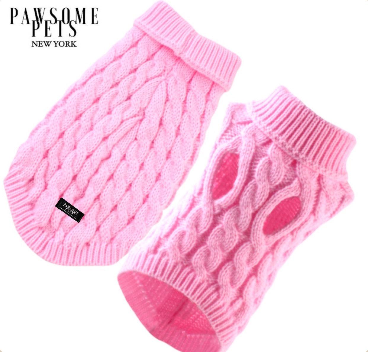 Extra Warm Cable Knit Sweater for Dogs & Cats – Pink