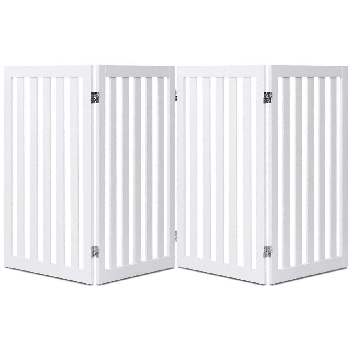 Folding 4-Panel Dog Gate Pet Fence in White Wood Finish